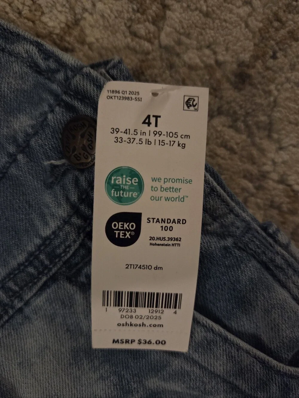 NWT OshKosh B'gosh American Flag Blue Denim Short Overalls Size 4T